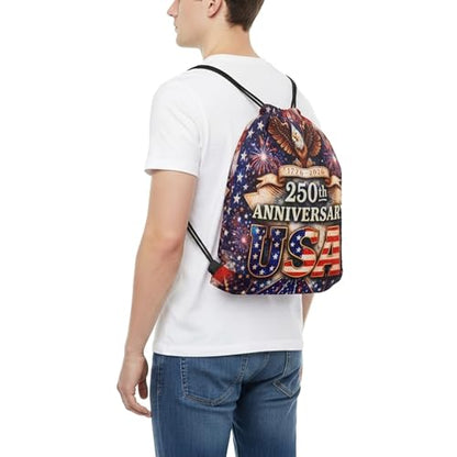 250 Aniversary American Flags Drawstring Backpack, Lightweight Cinch String Sports Sackpack for Men & Women,pack of 2 - color: 250th Anniversary-01