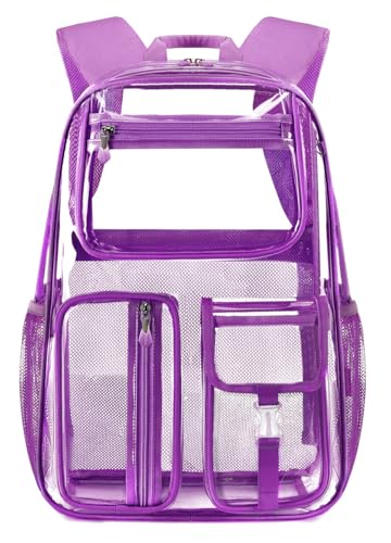 Cusangel Heavy Duty Clear Backpack,16.5 x12 x5inch TPU Large Capacity See Through Backpack for Sport Events,Travel (Dark Purple) - color: Dark Purple