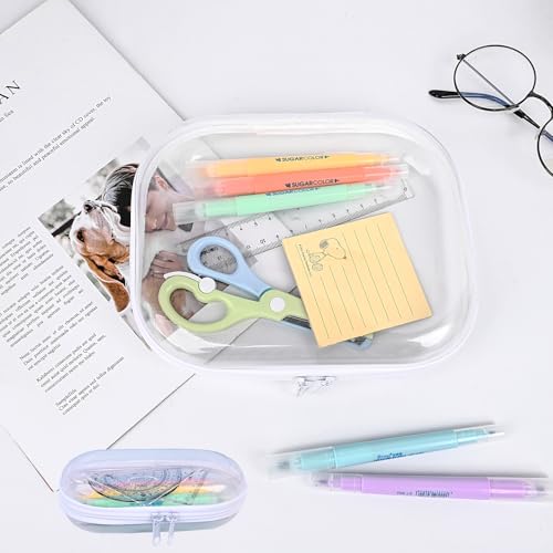 Clear Hard Shell Zipper Case,6PCS Transparent Clear Zipper Pouches,Hard Side Plastic Case Set,Portable Travel Storage Organizer Bins - color: 6pcs-BK-L