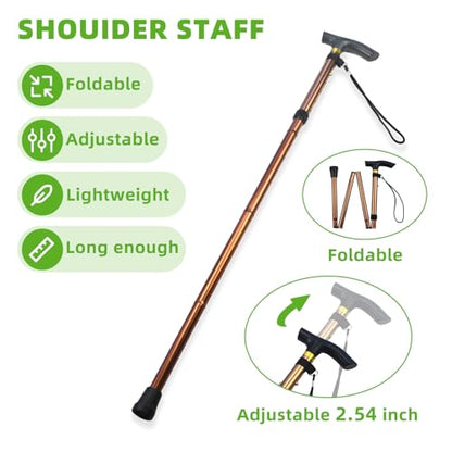 Shoulder Pulley for Physical Therapy, Foldable Shoulder Wand Rotator Cuff Rehab – Portable & Shoulder Reliever with Hook, Lightweight Stretching Tool – Durable Shoulder Exercise Equipment (Gold) - color: Gold