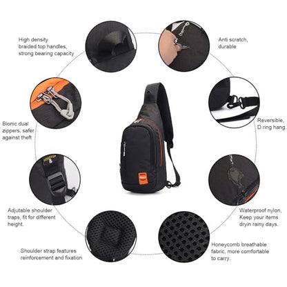 Peicees Small Sling Backpack Waterproof Unisex Shoulder Bag Chest Crossbody Daypack - color: 2_black, size: Large