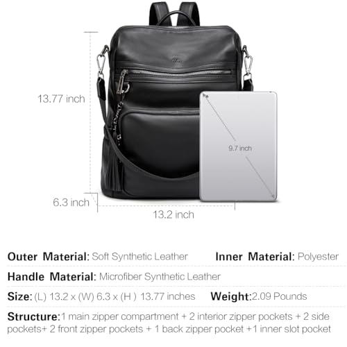 CLUCI Backpack Purse for Women Black Backpack Leather Large Travel Fashion Designer Convertible Ladies Work Bags - color: 0-2-0 Black