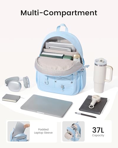 LOVEVOOK School Backpack for Girls, Large Capacity 16 Laptop Backpack with Insulated Lunch Box & Tumbler Pockets, Multi-Compartment Bookbag, Water-Resistant Travel Backpack, Ice Blue - color: Ice Blue Lunch