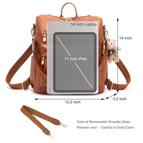 Soperwillton Women Backpack Purse Multipurpose Design Handbags Shoulder Bag PU Leather Travel bag Backpack Set 2pcs - color: Brown