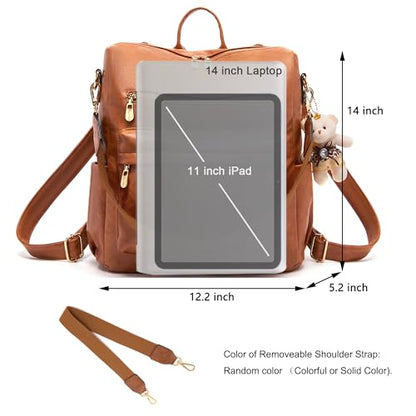 Soperwillton Women Backpack Purse Multipurpose Design Handbags Shoulder Bag PU Leather Travel bag Backpack Set 2pcs - color: Brown