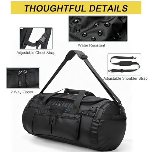 Large Travel Duffle Backpack for Men Women with Straps, 45L/60L/90L Waterproof Gym Duffel Bag with Shoes Compartment for Hiking, Camping, Gym, Overnight (90L) - size: 90L