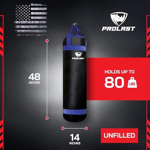 4 ft 80lb Heavy Boxing Punching Bag, Muay Thai, MMA, Strength Training Equipment, Hanging, Rhino Logo, Two Tone - color: Black / Blue, style: Unfilled