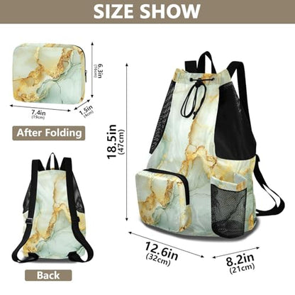 Drawstring Backpack For Swim Gym Sackpack With Water Bottle Holder String Backpack Bag Wet and Dry Separation Marble Yellow White - color: Color 12