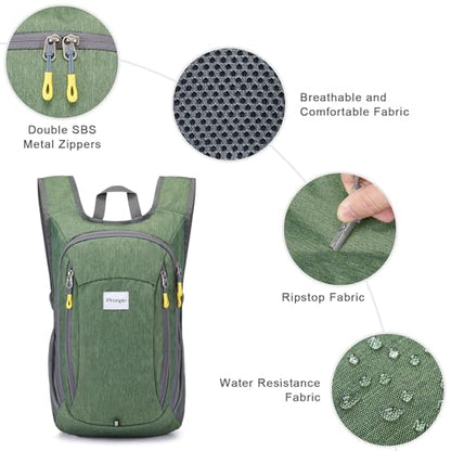Prospo 12L Hiking Backpack Small Lightweight Travel Backpack for Women Men Casual Foldable Shoulder Bag - color: Green