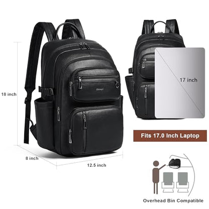 Vegan Leather Backpack, TSA Travel Backpack for Men and Women, Fits 17.0 Inch Laptop with Luggage Strap, Black - color: Black