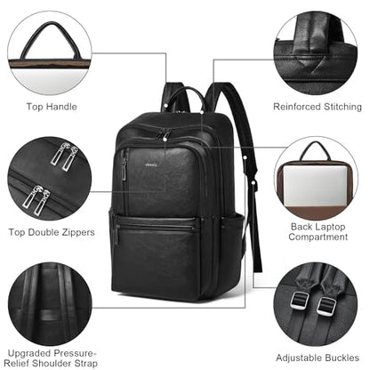 Shrrie Leather Laptop Backpack for Women, 17 inch Large Travel Laptop Backpack Purse for Casual Daypack College Work Bag - color: Black