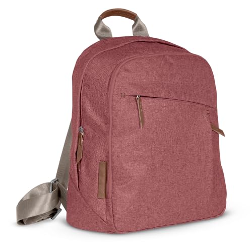 UPPAbaby Changing Backpack/Multiple Storage Compartments/Stroller Strap Attachment/Bottle Insulator and Changing Pad Included/Lucy (Rosewood Mélange/Saddle Leather) - color: Lucy (Rosewood Mélange/Saddle Leather), style: Changing Backpack