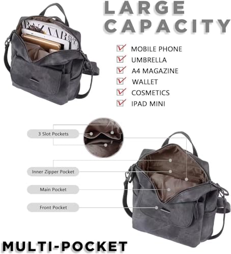 WYFJNX PU Leather Backpack Purse for Women Fashion Multipurpose Design Handbag Ladies Shoulder Bags Travel Backpack Black - color: Black