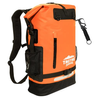 TACTIKO 35L Heavy-Duty 100% Waterproof Backpack, Roll Top Dry Bags for Kayaking, Hiking, Camping, Survival - color: Orange
