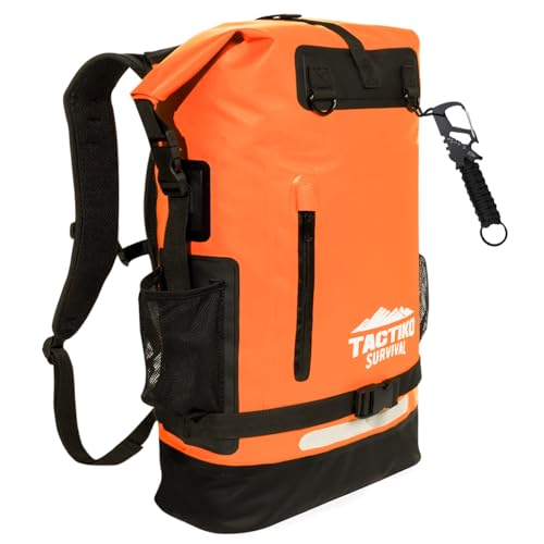 TACTIKO 35L Heavy-Duty 100% Waterproof Backpack, Roll Top Dry Bags for Kayaking, Hiking, Camping, Survival - color: Orange