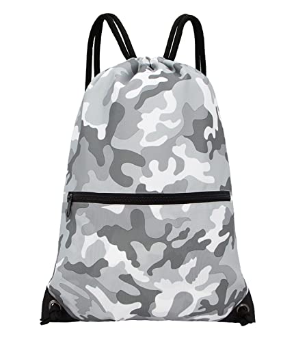 HOLYLUCK Drawstring Backpack Bag Sport Gym Sackpack - color: Grey Camo