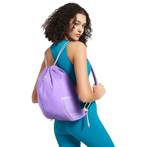 WANDF Drawstring Backpack, Gym String Bag with Shoulder Pad - color: M, Purple, size: Medium