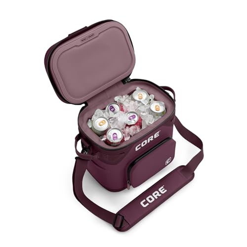 CORE Magnetic Leak Proof Soft Cooler with Waterproof Zipper | Insulated Bag Portable Ice Chest Box | Best Soft Cooler for Food & Beverages for Tailgating, Car Camping, Travel, and Family Beach Picnics - color: Mulberry, size: 18 Can