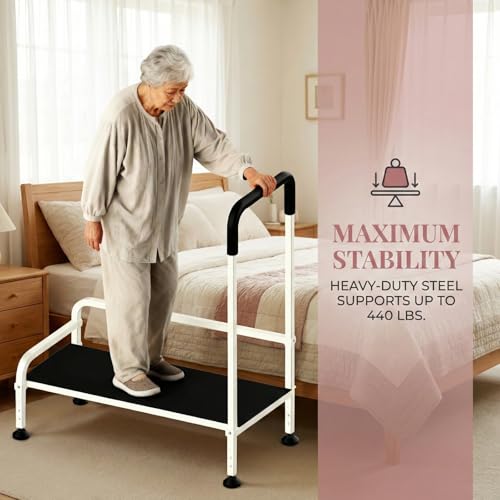 Seniors Assist Step Stool with Support Handrail, Non-Slip Platform, Height Adjustable, Multi-Purpose Household Mobility Foot Stool(Pure Black) - color: Pure Black
