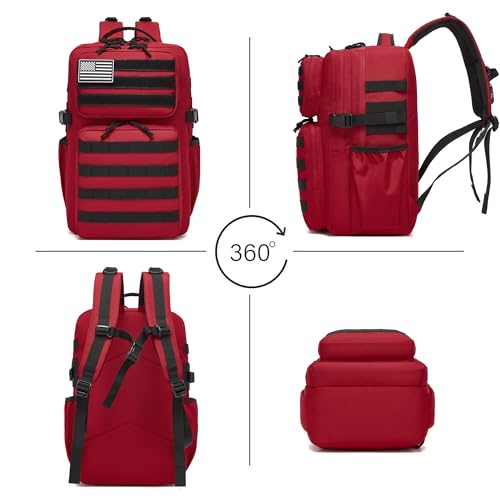 Wotony Military Tactical Backpack for Men Waterproof Daypack 3 Day Assault Pack Molle Bag with Water Bottle Holder - color: Red, size: 35L