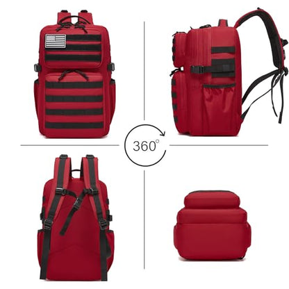 Wotony Military Tactical Backpack for Men Waterproof Daypack 3 Day Assault Pack Molle Bag with Water Bottle Holder - color: Red, size: 35L