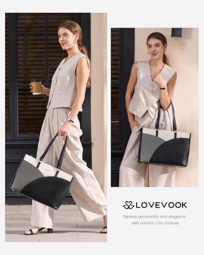 LOVEVOOK Laptop Bag for Women Laptop Tote Bag,15.6 Inch Black-white-gray - color: Black-white-gray, size: 15.6 Inch