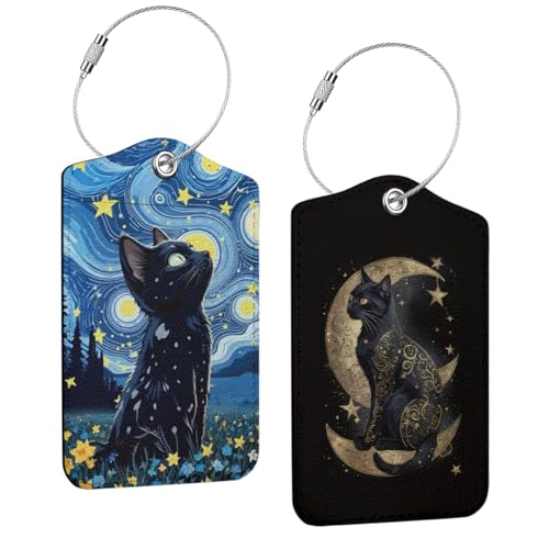2 PCs Cat Stuff Luggage Tag, Suitcase Tags with Privacy Flap and Metal Loop, Luggage Tags for Suitcases, Identifiers Travel Essentials Bag Tag, Cat Lovers Gifts for Women Girls Friends Daughter - color: Multicolored 1444
