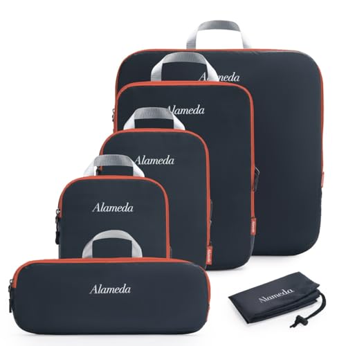 6 Set Compression Packing Cube for Travel with Laundry Bag, Lightweight Travel Organizers for Carryon Luggage Backpacks Suitcases, Grey - color: Grey