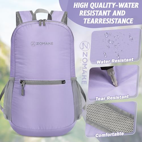ZOMAKE Ultra Lightweight Hiking Backpack 20L, Packable Small Backpacks Water Resistant Daypack for Women Men(Light Purple) - color: Light Purple