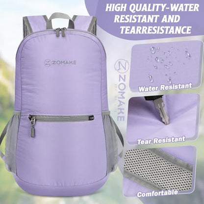 ZOMAKE Ultra Lightweight Hiking Backpack 20L, Packable Small Backpacks Water Resistant Daypack for Women Men(Light Purple) - color: Light Purple