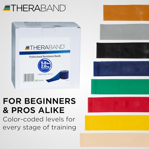 THERABAND Resistance Band, 50-Yard Roll, Latex Elastic Band for Exercise, Stretching, Physical Therapy, Yoga, Pilates, Home Workouts, Cut-to-Length, Color-Coded Levels - color: Blue | Extra Heavy, style: Latex