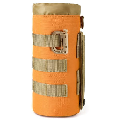FRTKK Tactical MOLLE Water Bottle Pouch with Drawstring Open Top & Mesh Bottom, Military Water Bottle Holder Bag Sports Travel Hydration Carrier - color: Orange-1Pack