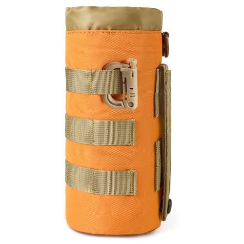 FRTKK Tactical MOLLE Water Bottle Pouch with Drawstring Open Top & Mesh Bottom, Military Water Bottle Holder Bag Sports Travel Hydration Carrier - color: Orange-1Pack