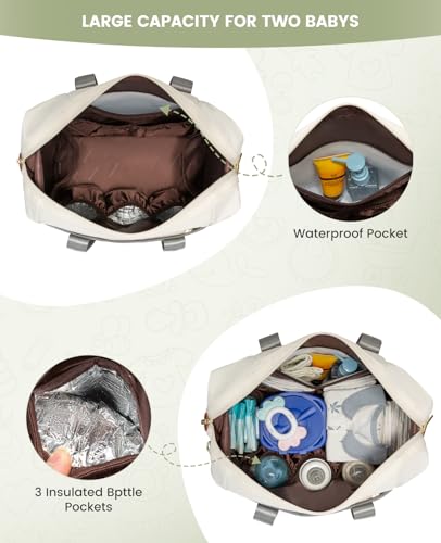 LOVEVOOK Diaper Bag Tote, Baby Diaper Bag Waterproof Travel Diaper Tote with Changing Pad - color: Gray/Beige/Brown