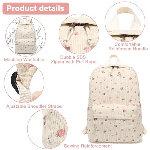 BTOOP School Backpacks for Teen Girls Bookbags Lightweight Kids Backpack School Bags Set with Lunch Box Pencil Case - color: Strawberry Beige