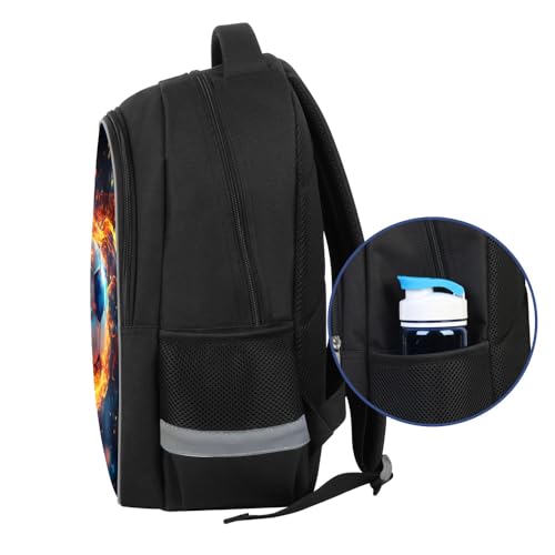HiMagics Kids Backpack Lightweight Durable Teens Back pack for Boys and Girls School bag with Adjustable Shoulder Straps & Padded Back 17 Inch bookbags with 3D Reflective Football Pattern - color: A06-football