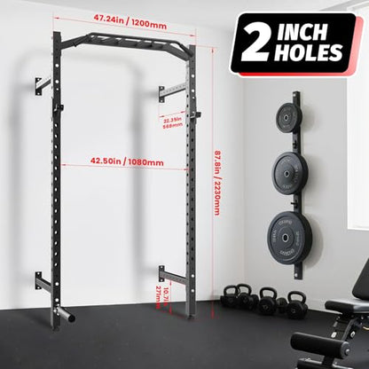 GAOMON Commercial Wall Mounted Squat Rack, Heavy Duty Carbon Steel Home Gym Equipment with Multi-Grip Pull Up Bar, j-Cups & Landmine Attachment for Home and Garage Gym, Black