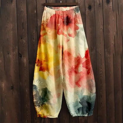 LOAIHA Women's Baggy Pants Elastic Waist Floral Wide Leg Yoga Sweatpants Harem Pant Lantern Trousers with Pockets - color: Boho11, size: Medium