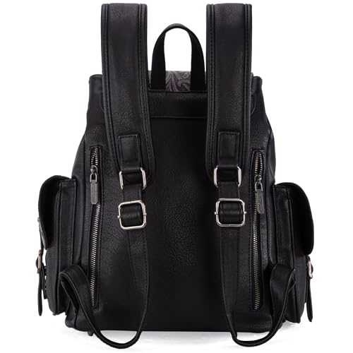 Montana West Wrangler Backpack Purse for Women Men Western Backpack Floral Tooled Travel Bags - color: Carve Black