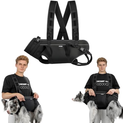 OneTigris Dog Backpack Carrie, Lift Harness with Handle for Large Dogs, Reinforced Padded Dog Sling for Joint Injuries, Arthritis, Ideal for Stairs, Elderly Dogs Fits 30-60 lbs - size: M: Chest 24-32", Back 9.5", Fits 30-60 lbs