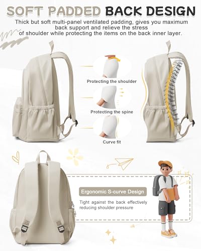 BJLFS Khaki School Backpack for Girls Women Waterproof High School Book Bag Cute Backpack for Men Teens Boys, Lightweight Simple Middle School Back Pack Daypack - color: A0-khaki