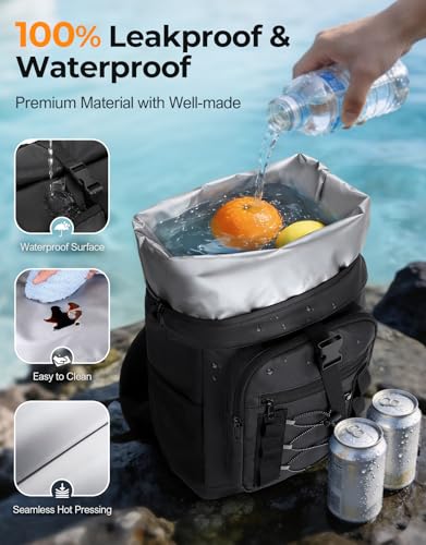 ISEYOU Rolltop Cooler Backpack, 36 Cans Insulated Backpack for Men & Women, Keeps Cold for Up to 20 Hours, Waterproof & Leak Proof Cooler Bag for Picnic, BBQ Camping, Lunch, Beach, Hiking