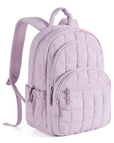 BAGSMART College Laptop Backpack, Travel Backpack for Women, Quilted Casual Daypack, Water-Resistant Bookbag for 15.6 Inch Laptop, Lavender - color: Lavender, size: Standard 15.6 Inch