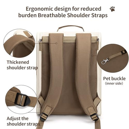 wakytu Cat Carrier Backpack,Steel Wire Frame More Stable,600D Wear-Resistant Oxford Fabric, Dog Carrier Cat Backpacks Suitable for Travel,Beige - color: Beige
