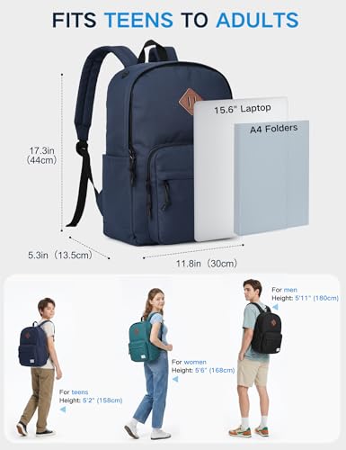 Kasqo School Backpack, 15.6 Inch Classic Lightweight Water-Resistant Backpack for Men Women Teens Girls Boys Kids to School, College, Travel, Work, Sapphire Blue - color: Blue