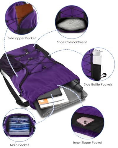 BROTOU Soccer Bags, Football Backpack, Volleyball Bag, Drawstring Soccer Backpack with Ball and Shoe Compartment - color: Purple