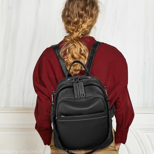 BOYATU Genuine Leather Backpack Purse for Women: Anti Theft Convertible Soft Backpacks - Elegant Womens Travel Backpack (02 Medium-Obsidian Black) - color: 02 Medium-obsidian Black