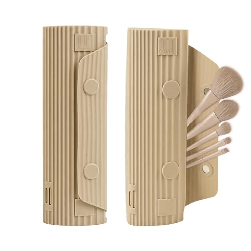 Beige Silicone Makeup Bag, Portable Brush Case and Cosmetic Pouch Organizer, Silicone Cosmetic Case for Makeup Brushes, Travel Makeup Bag for Short Handle Brushes - color: Beige