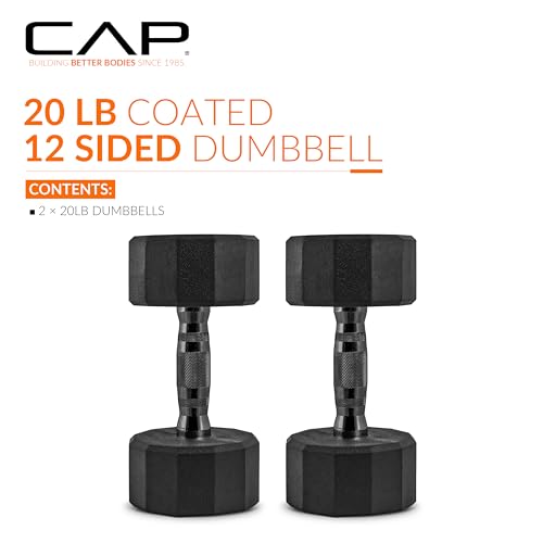 CAP Barbell Coated Dumbbell Weight | Multiple Options Pairs & Sets - size: 20 lb - Pair, style: 12-Sided - Black Handle