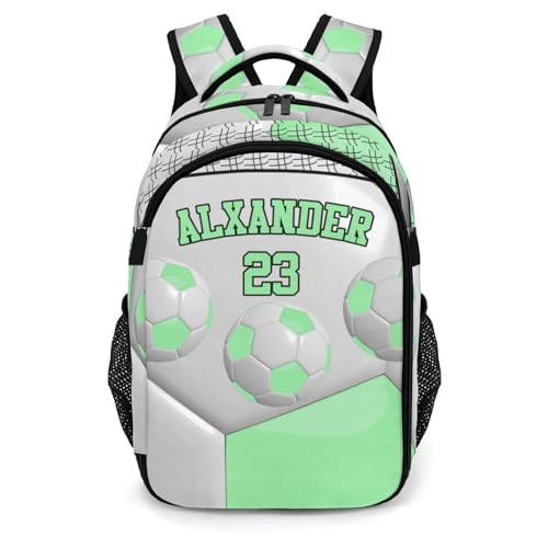 Custom Text Sport Ball Athlete Player Soccer Mint Backpacks for Girls Boys School, Capacity School Backpacks for Kids Water-resistant Bookbags - color: Mint